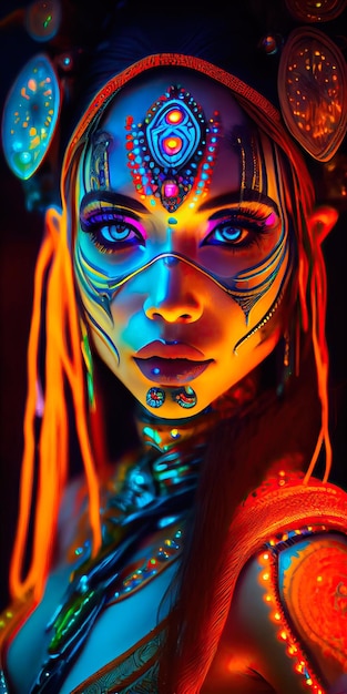 A woman with colorful face paint