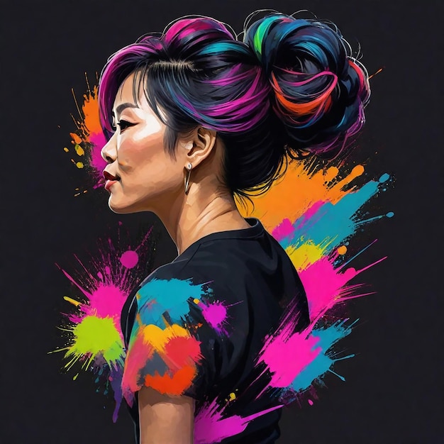 a woman with colorful hair and a colorful hair style