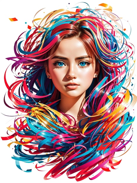 A woman with colorful hair and a colorful hair style.