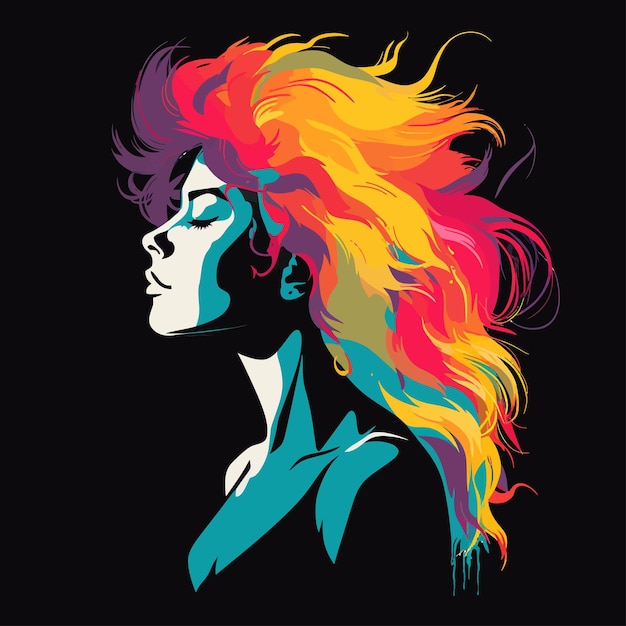 A woman with a colorful hair and a colorful hair style.