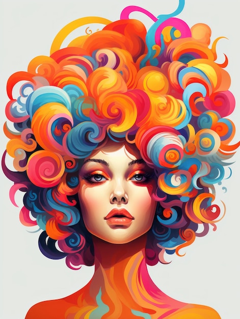 a woman with colorful hair is shown in this illustration