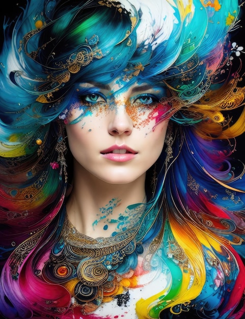 カラフルな髪と虹色の髪の女性
