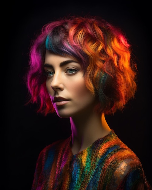 A woman with colorful hair and a rainbow colored hair