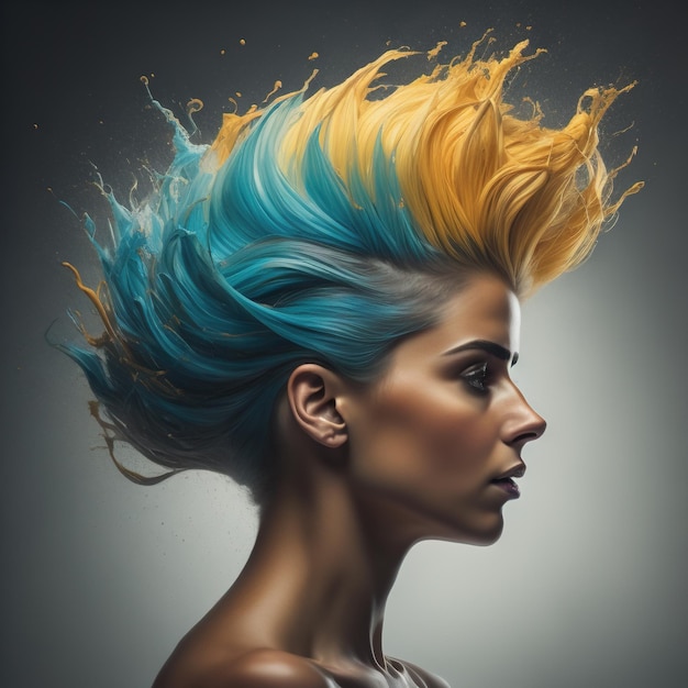 Woman with colorful hair and splash