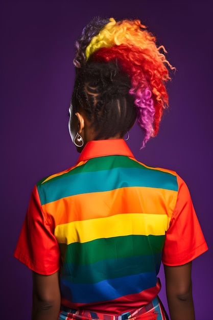 Photo a woman with colorful hair wears a striped shirt