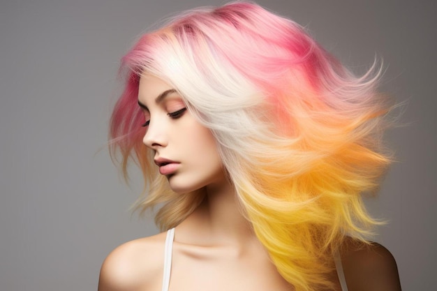 a woman with colorful hair with colorful hair