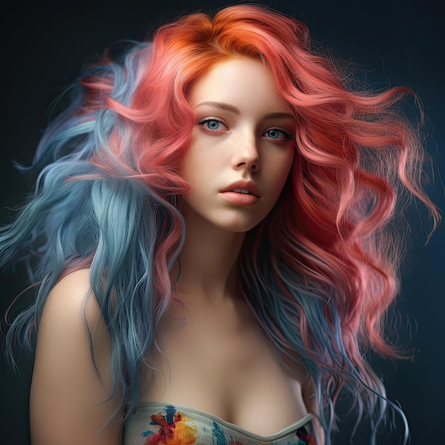 a woman with colorful hair