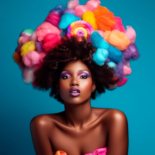 A woman with a colorful hairdo and a hairdo