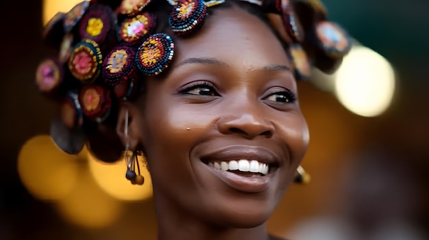 A woman with a colorful hairdo smiles at the camera.