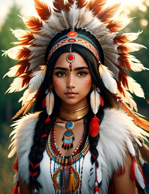 Premium AI Image | A woman with a colorful headdress and the words ...