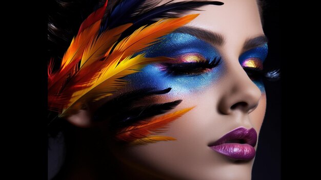 Premium AI Image | a woman with a colorful make up and a peacock feather