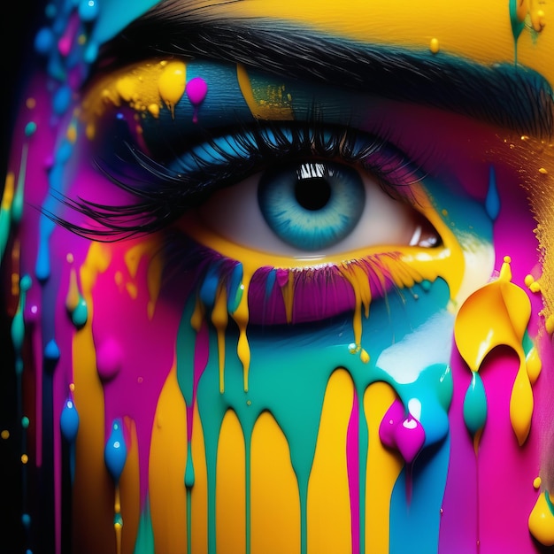 woman with colorful makeup in colorful paint