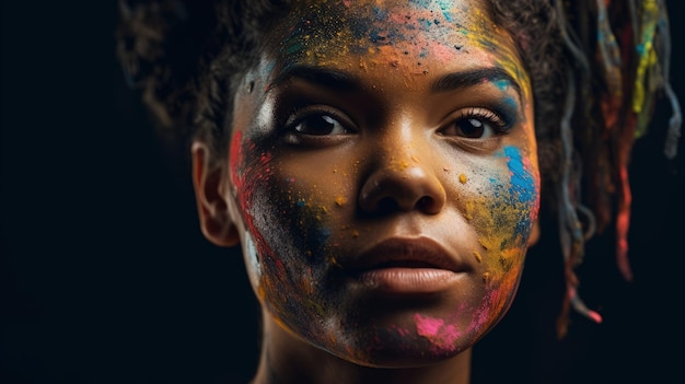 A woman with colorful paint on her face generative AI