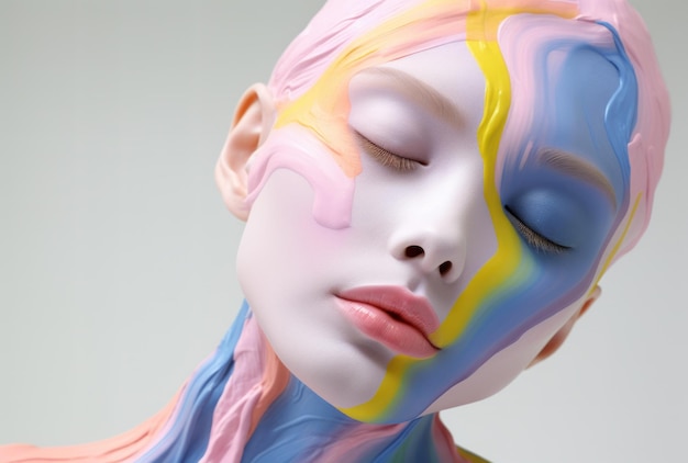 A woman with colorful paint on her face