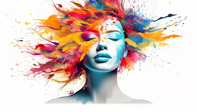 женщина с цветными красками на голове