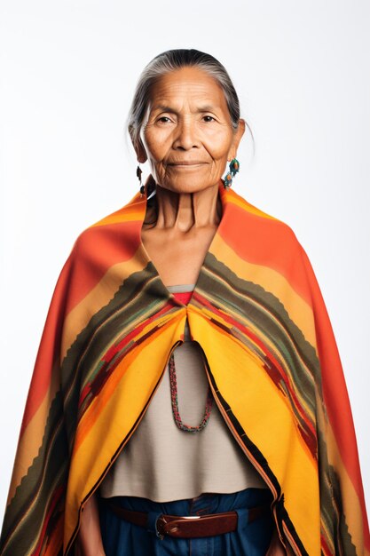 Photo a woman with a colorful shawl on her shoulders