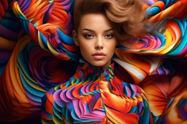 Foto donna con camicia colorata e acconciatura