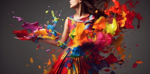 Photo woman with colorful splash generative ai