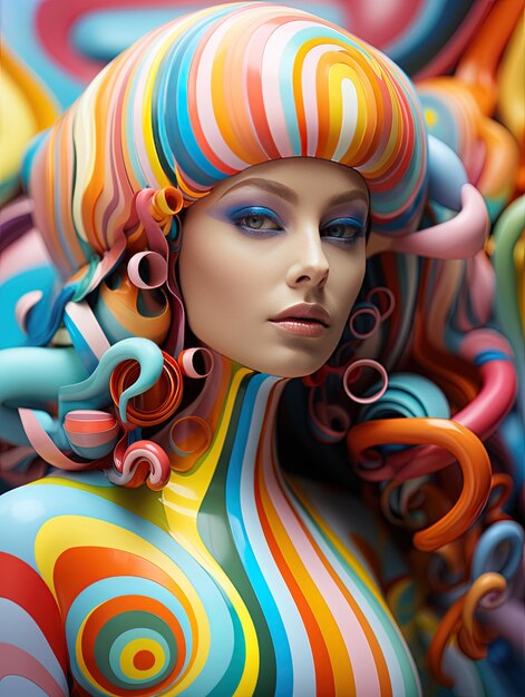 Photo a woman with a colorful wig and a blue eye