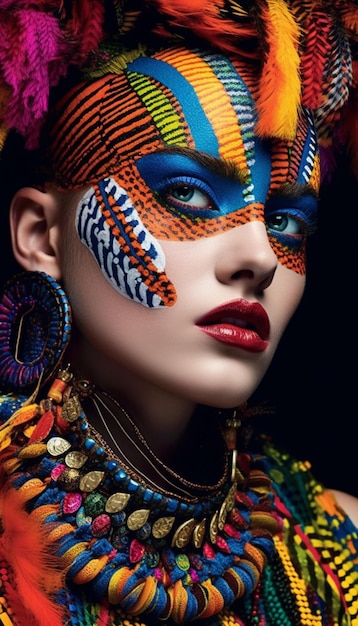 A woman with a colourful face paint