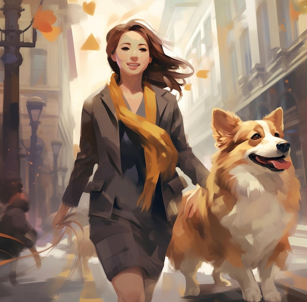 woman with corgi