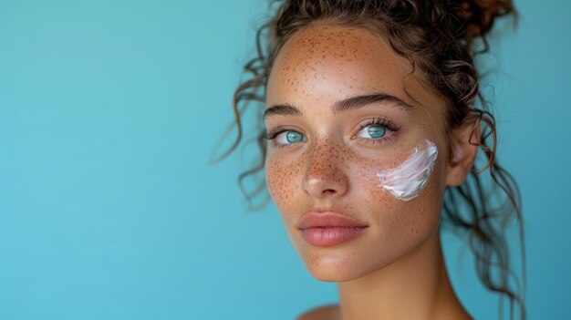 Photo woman with cream on face