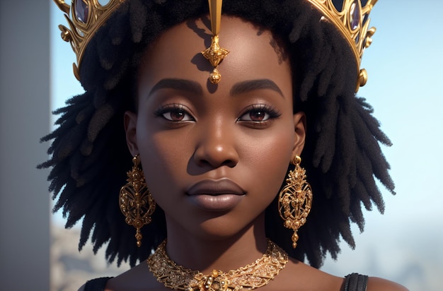 A woman with a crown and a crown on her head