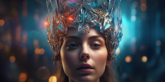 A woman with a crown on her head