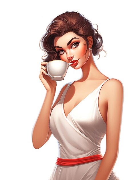 A woman with a cup of coffee in her hand