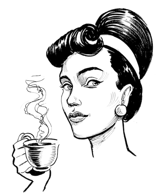 A woman with a cup of coffee in her hand.