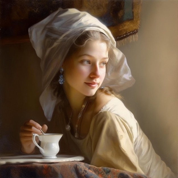 Photo a woman with a cup of coffee