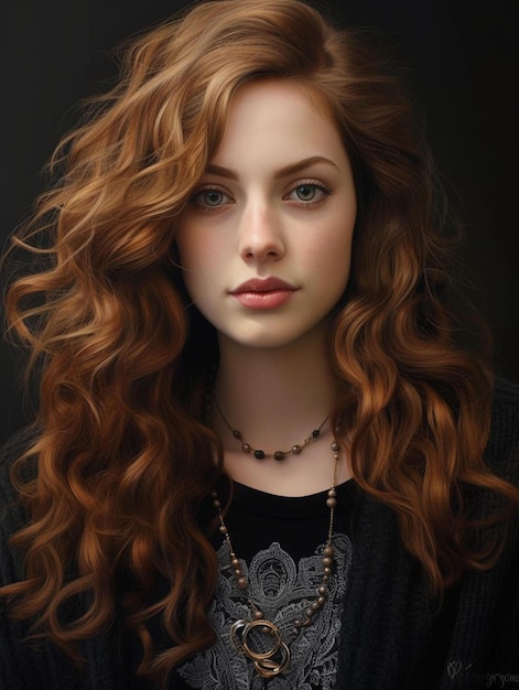 A woman with curly hair and a necklace