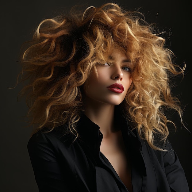 a woman with curly hair posing for the camera