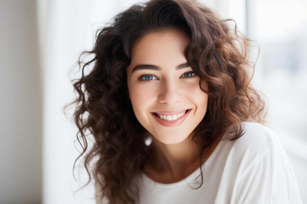 a woman with curly hair posing for a photo