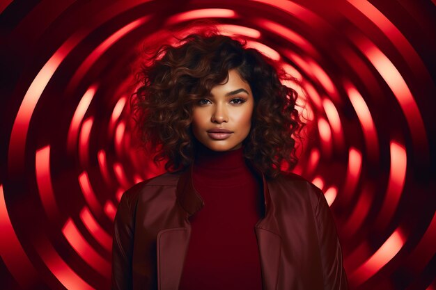 a woman with curly hair in a red circle