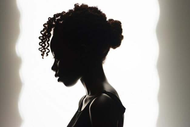 Photo a woman with curly hair in silhouette