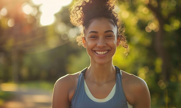 Photo a woman with curly hair smiling at the camera