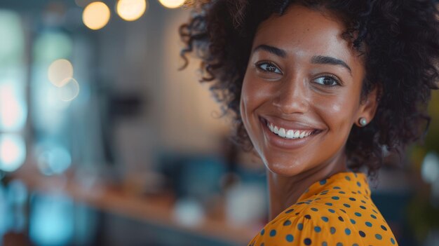 Woman With Curly Hair Smiling