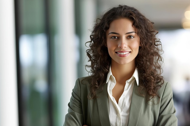 a woman with curly hair smiling