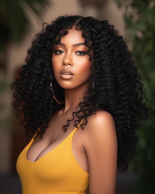 A woman with curly hair wearing a yellow top