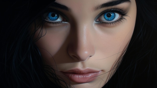 woman with dark hair and blue eye