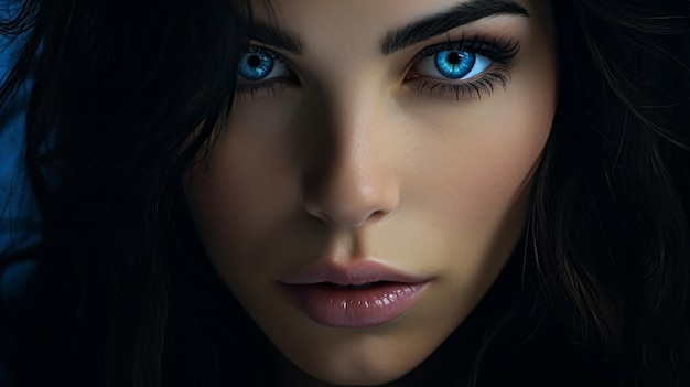 woman with dark hair and blue eye