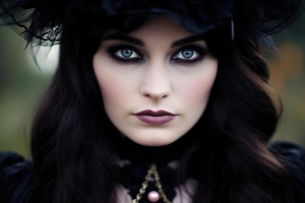 Photo a woman with dark hair and a hat