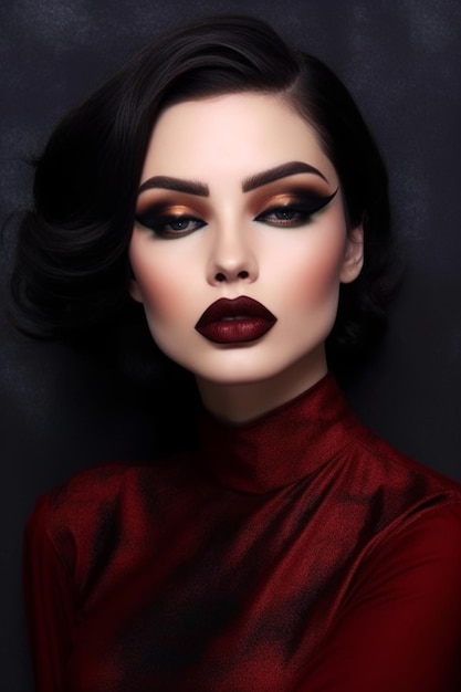 A woman with dark makeup and red lips