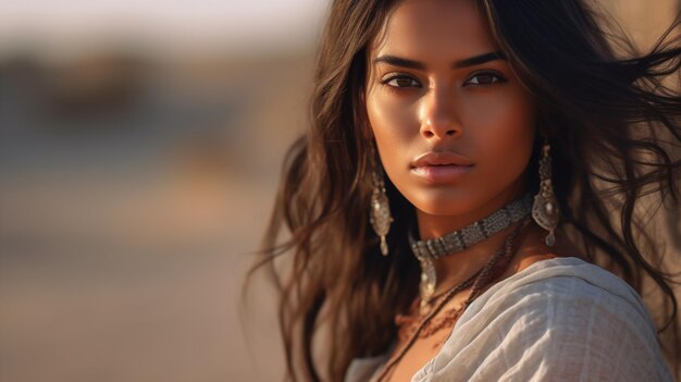 A woman with dark skin and a necklace