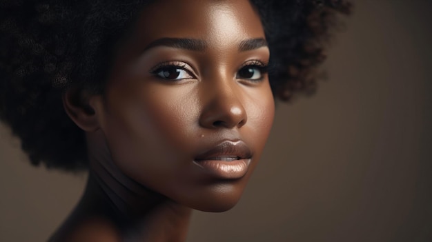 A woman with a dark skin tone and a brown background