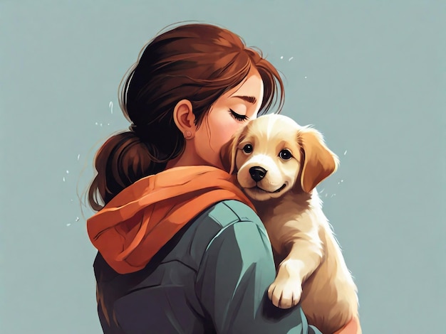 a woman with a dog in her arms