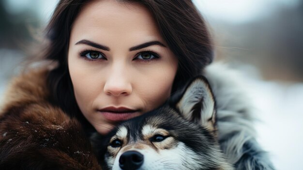 Photo a woman with a dog