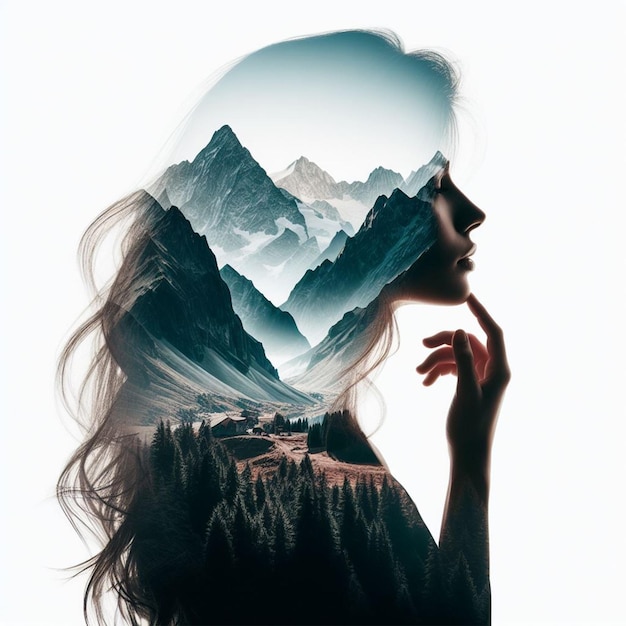 woman with double exposure on white background 3