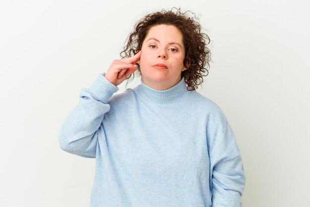 Woman with Down syndrome isolated pointing